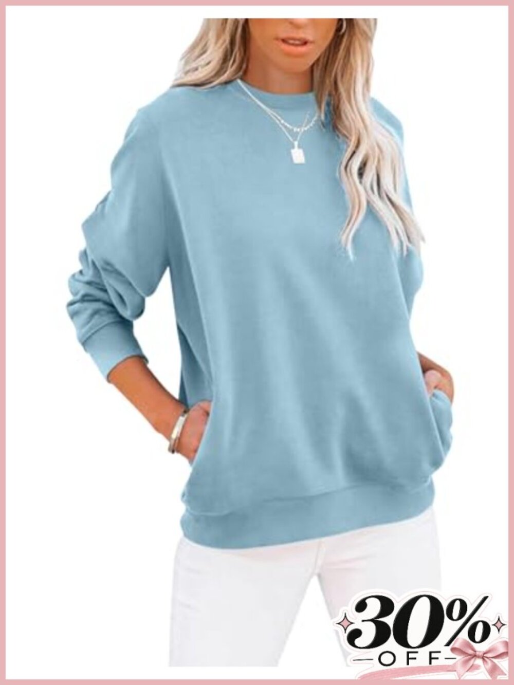 Women's Casual Crewneck Sweatshirt Loose Fit Pullover with Pockets